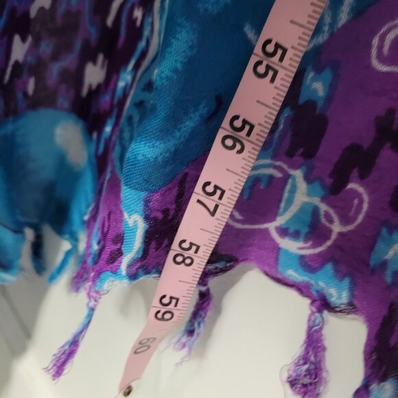 Dolphin blue purple fringe art to wear quirky shawl scarf - Picture 6 of 7